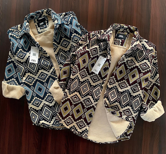 Printed double pocket bonded shacket - Xtrioelite