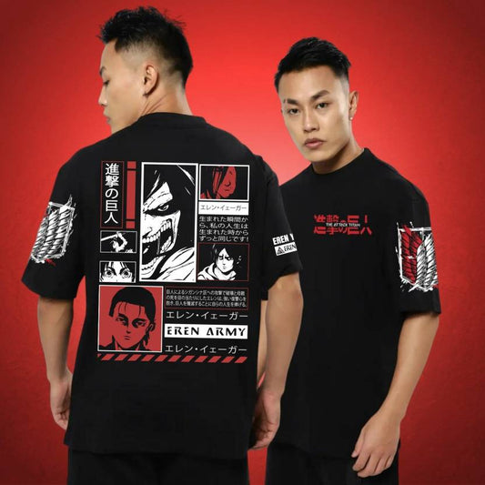 Eren army Printed, Typography Round Neck Cotton Blend black T-Shirt - Xtrioelite