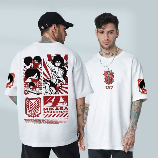 Mikasa Ackerman Printed, Typography Round Neck Cotton Blend White T-Shirt - Xtrioelite