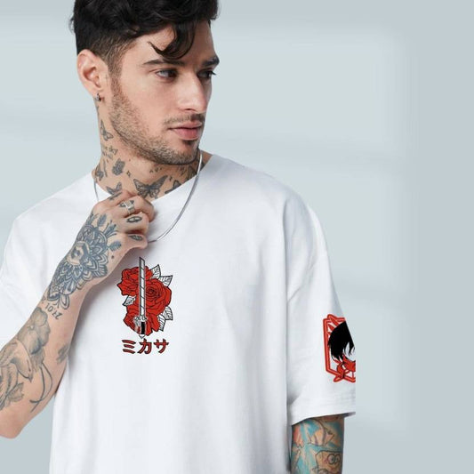 Mikasa Ackerman Printed, Typography Round Neck Cotton Blend White T-Shirt - Xtrioelite