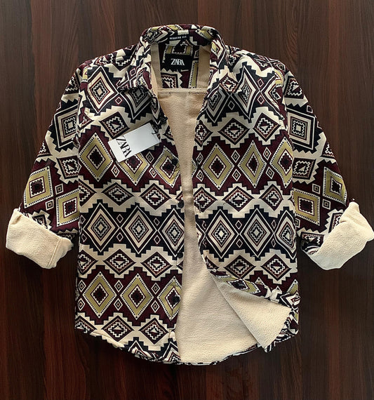 Printed double pocket bonded shacket - Xtrioelite 