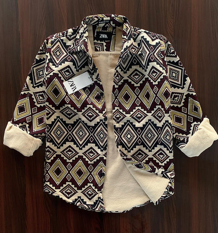 Printed double pocket bonded shacket - Xtrioelite 