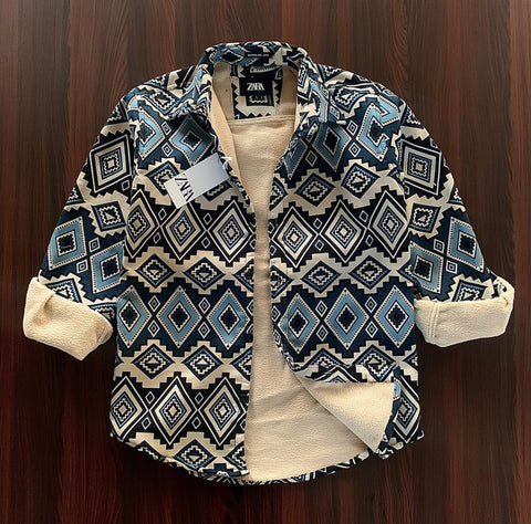 Printed double pocket bonded shacket - Xtrioelite 