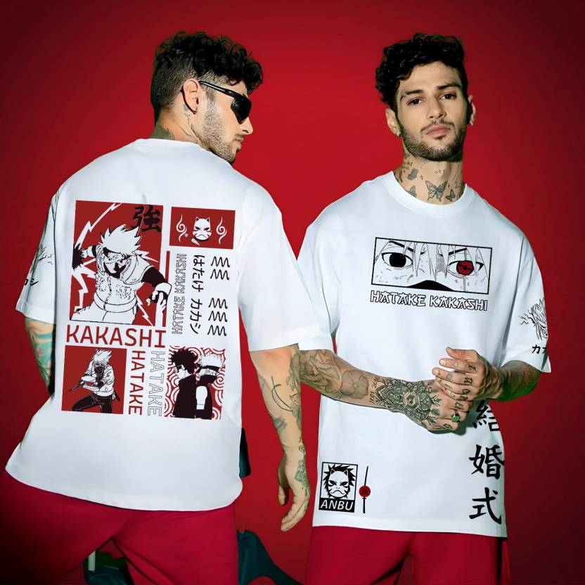 Kakashi Printed, Typography Round Neck Cotton Blend White T-Shirt - Xtrioelite 